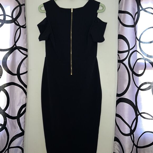 Express Little Black Dress Lined Short Zip Back Cut Out Cold Shoulder Size 6 - Picture 9 of 12